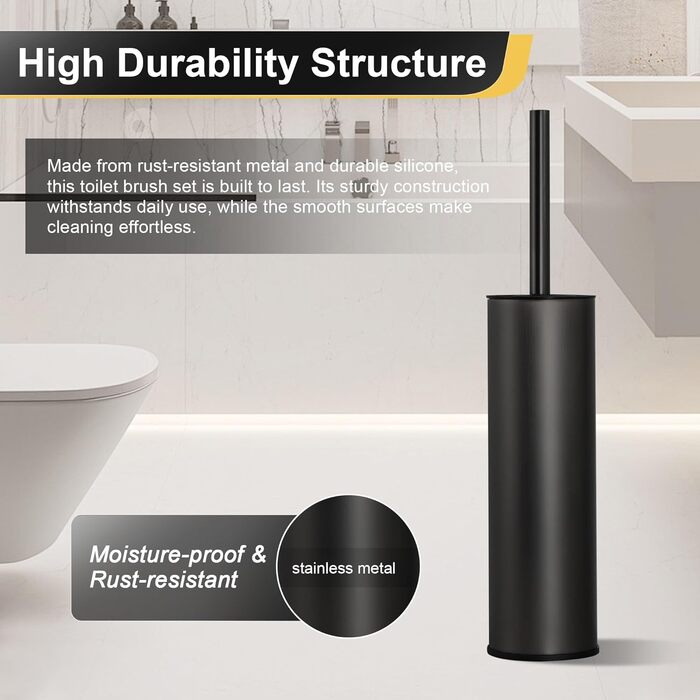 Підлогова щітка для унітазу DAZI, чорна матова, з 2 щітками для глибокого очищення, захист від бризок та засмічень