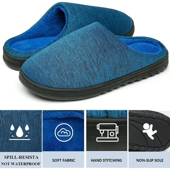 Тапочки зимові для дому жіночі/чоловічі ChayChax, тепла піна пам'яті, бавовна, блакитні (42/43 EU)