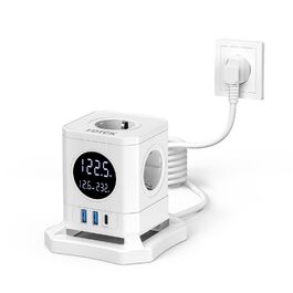 Багатофункціональний USB-хаб FDTEK з 1 USB-C та 2 USB-A, 7 розеток, LCD-дисплей, 1.8м кабель, 2500W/10A, білий