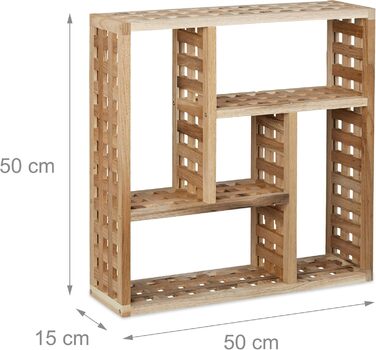 Relaxdays Wall Shelf Bathroom, Walnut with 5 Compartments, for Bathroom, Hallway and Living Room, H x W x D: 50 x 50 x 15 cm, natural