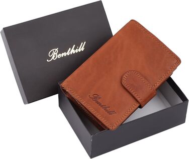 Benthill Wallet Women's Genuine Leather | Small Cardholder with RFID Protection | Wallet with 8 Card Slots & Coin Pocket | Genuine Leather Vintage Women's Wallet incl. Gift Box, Color: Brown