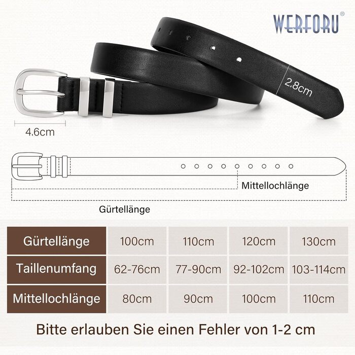 Жіночі шкіряні ремені WERFORU (3 шт.) для джинсів. Модні ремені з металевою пряжкою для талії 77-102 см (чорний+коричневий+бежевий)