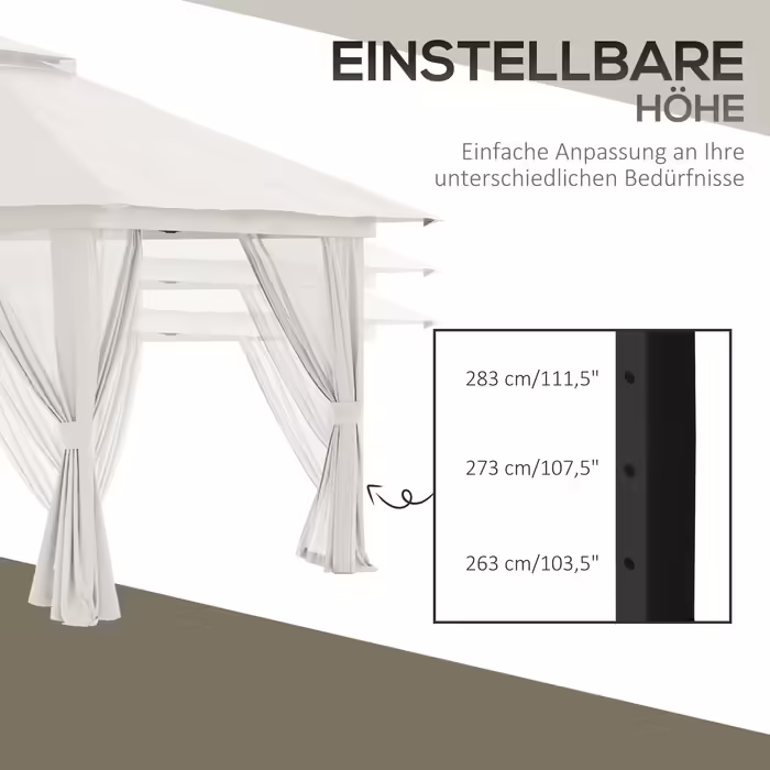 Outsunny Pop-Up Gazebo 4x4 m with 4 Mosquito Nets, Adjustable Height, UV Protection, Double Roof, Carry Bag, Cream White for Garden & Events