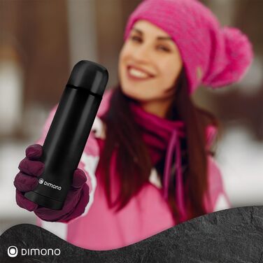 Термос з нержавіючої сталі з чашкою та щіткою; термос-каструля з подвійними стінками; не протікає, придатний для миття в посудомийній машині & BPA-free + щітка для чищення; зберігає напої гарячими та холодними (Чорний - 1000 мл)