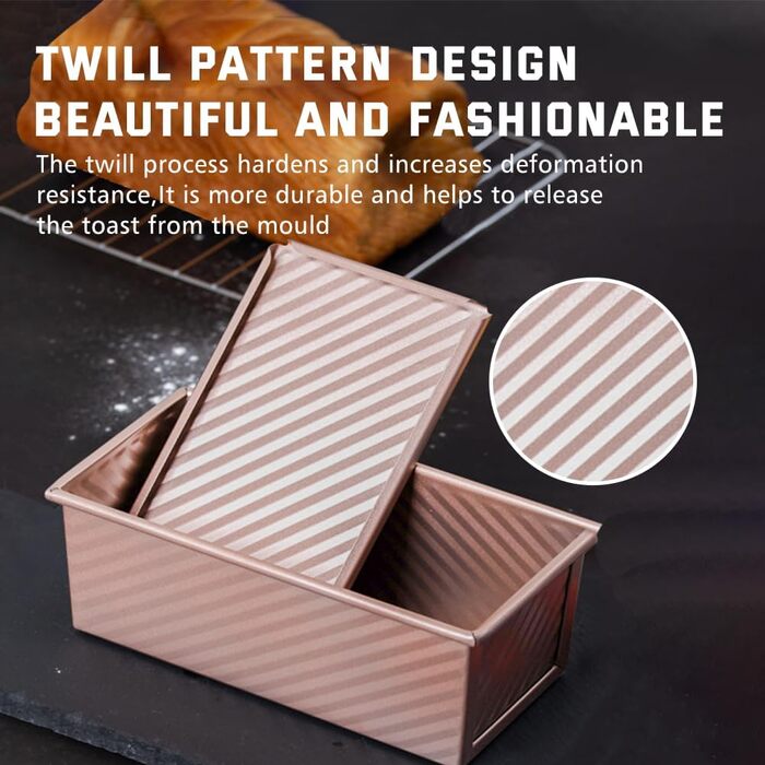Loaf pan with lid, toast bread loaf pan, 21 x 12 x 11 cm rectangular Pullman bread toast mold, 450g dough loaf pan, Rose carbon steel non-stick toast bread pan baking molds