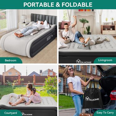 Надувний матрац YITAHOME 2x1,5м з електропомпою, самонадувний, для 2 осіб, білий/блакитний