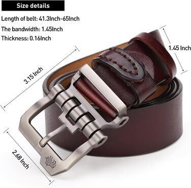 Чоловічий шкіряний ремінь BISON DENIM: класичний, 38 мм, з подарунковою коробкою