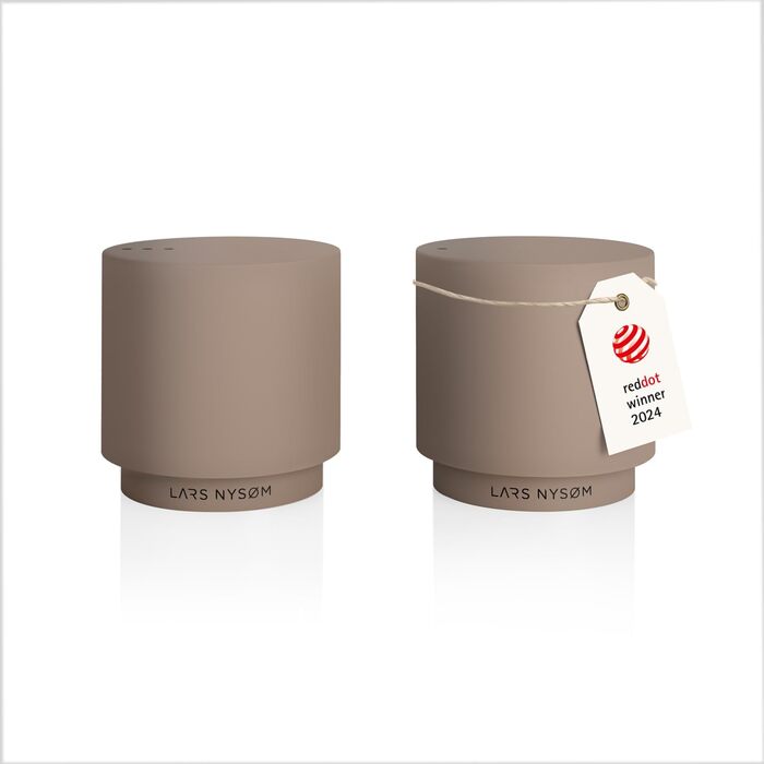 LARS NYSØM Salt and Pepper Shaker Set | Stainless Steel Salt Shaker, Minimalist Design Spice Shaker, Easy to Refill (Taupe Brown)
