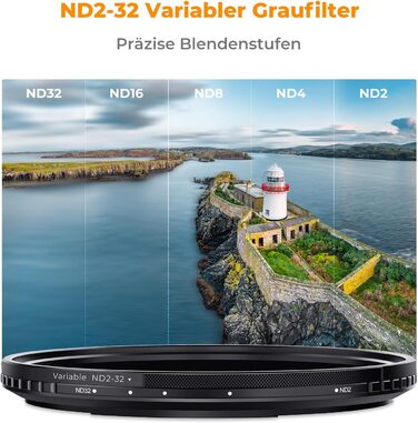 Фільтр ND K&F Concept 67mm Variabler (змінний) - Графiчний фiльтр ND2-32 (1-5 Stop) для об'єктивів та смартфонів