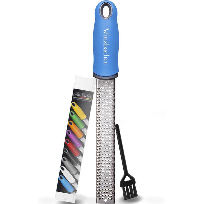 Преміум тертка для цитрусових та імбиру: терка для пармезану, лимону, мускатного горіха, імбиру та ін. | Нержавіюча сталь, гостра як бритва | Можна мити в посудомийній машині | З захистом та щіткою для чищення (Колір: Ocean Blue)