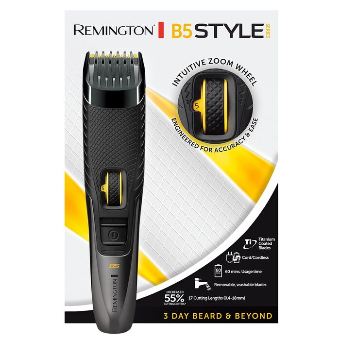 Триммер для бороди Remington MB5000 Black: професійний набір з керамічними лезами (0.4-18 мм), 9 налаштувань довжини, акумулятор/мережа, LED-індикатор