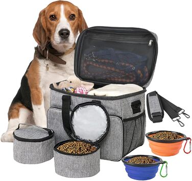 Трансформер для собак: сумка-переноска для подорожей з місткими кишенями, зручним ременем та двома складеними мисками. Ідеально для собак та котів.