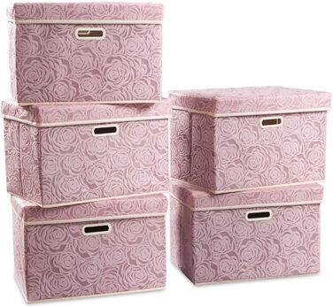 PRANDOM Large Foldable Storage Boxes with Lid [5-Pack] Fabric Decorative Storage Containers Cubes Organizer Baskets with Lid Handles for Bedroom Closet 43 x 30 x 30 cm