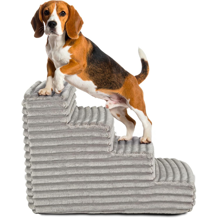 Сходинка для собак та котів Boutique Zoo: 4 сходинки, 40 см, велюр, сірий колір | для ліжка та авто