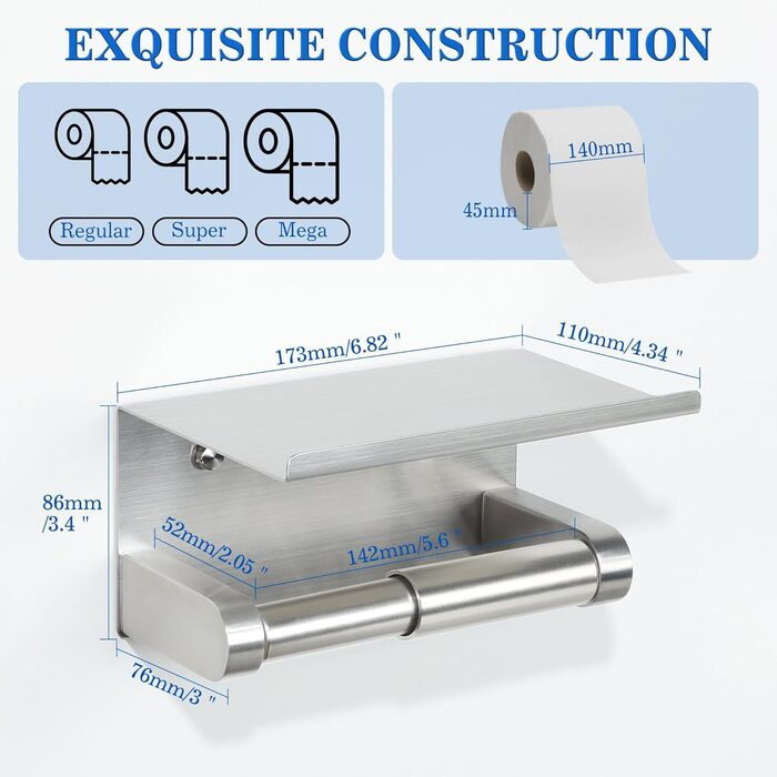 Тримач туалетного паперу Mooche з нержавіючої сталі, 17,5 см, полірований – надійний для ванної кімнати та дому