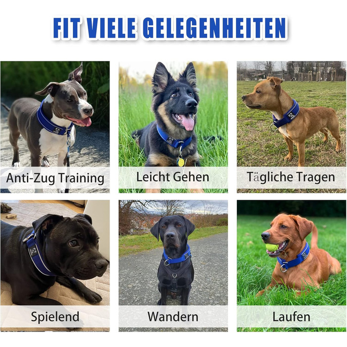 Нашийник для собак з неопрену, 4 см, світловідбиваючий, з нейлону, з зупинячем, зручний, для дресирування, анти-тяга, L, (Темно-синій, обхват шиї 45-56 см)