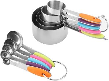 10-Piece Stainless Steel Measuring Cups with Thickened Silicone Handle, Multi-functional for Kitchen Cooking Baking