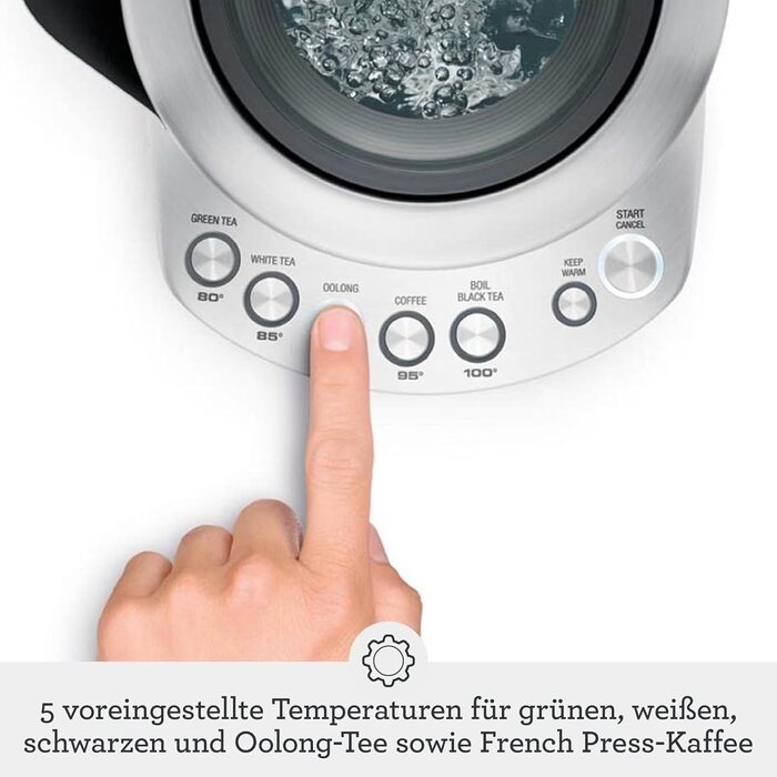 Електричний чайник Sage Smart Kettle з нержавіючої сталі - 1,7л, швидке кип'ятіння, 5 режимів, підтримання тепла, 360° обертання