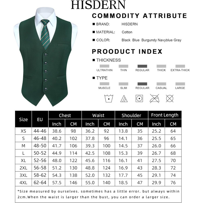 HISDERN Жилет чоловічий для весілля, класичний, ретро, бавовна, однотонний, елегантний, для бізнесу, вечірки, XS-4X (XXL, Зелений)