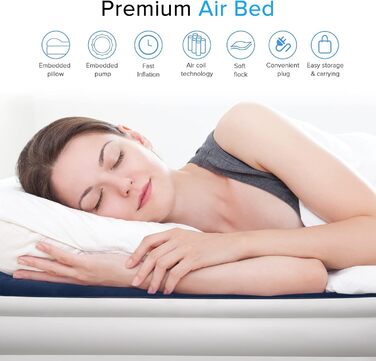Надувний матрац для гостей з електронасосом, швидко надувається (1.5-3 хв), флоксовий, подвійний - Self-Inflating Air Mattress