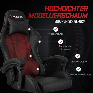 Ігрове крісло xRace Gaming: ергономічний офісний стілець з PU-шкіри та підтримкою попереку, чорний (без підніжки)