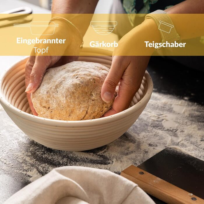 Chefaron Enameled Cast Iron Pot 2-in-1 incl. Proofing Basket and Dough Scraper. Bread Baking Dish with Lid 3L. Dutch Oven with Lid Oven-Safe. Cast Iron Pot for Baking Bread at Home. Cast Iron Dutch Oven 3L 2-in-1