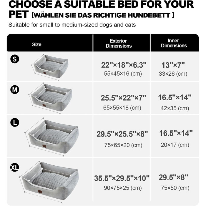 Dog Bed for Small and Medium Dogs 65x55x18cm, Washable Dog Cushions, Removable Cover, Dog Sofa Dog Basket with Raised Edges, Fluffy Cat Bed Dog Bed with Nubs, Dark Grey (55x45x16cm, Light Grey - Removable)