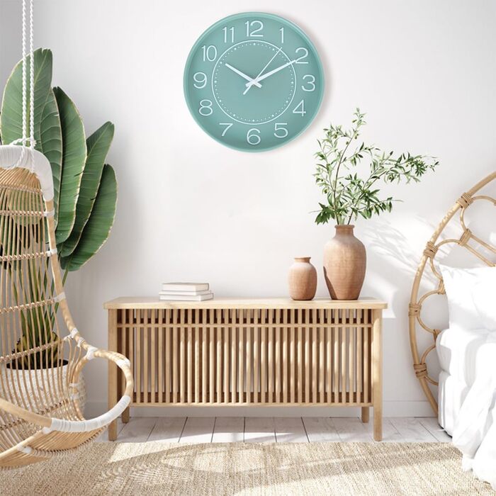 HZDHCLH Wall Clock Silent No Ticking 25 cm Easy to Read Clock for Kitchen, Living Room, Bedroom, Bathroom, Home Office (Green and White)