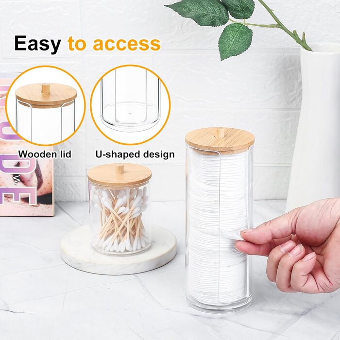 Тримач для ватних дисків та паличок Fulushouxi Gaumoeny, 2 шт, бамбуковий, прозорий органайзер для косметики, ванної кімнати