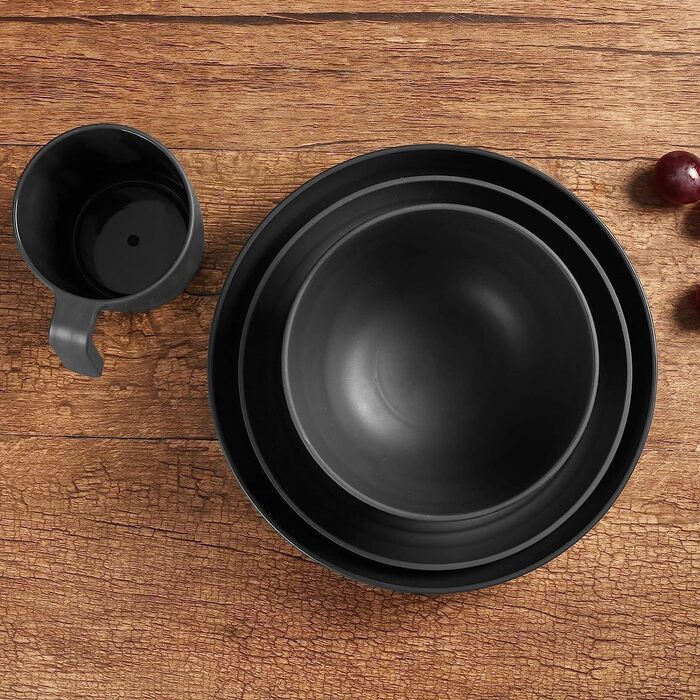 Набір посуду з PP | Легкий та незламний сервіз з 16 предметів для дітей та дорослих, 4 тарілки, 4 десертні тарілки, 4 миски, 4 чашки (сірий)