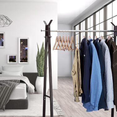 Relaxdays Clothes Hanger Set, 24 Wooden Trouser Hangers, Wardrobe Hangers, 360° Swivel Hooks, WxH: 22.5x44.5cm, natural/silver