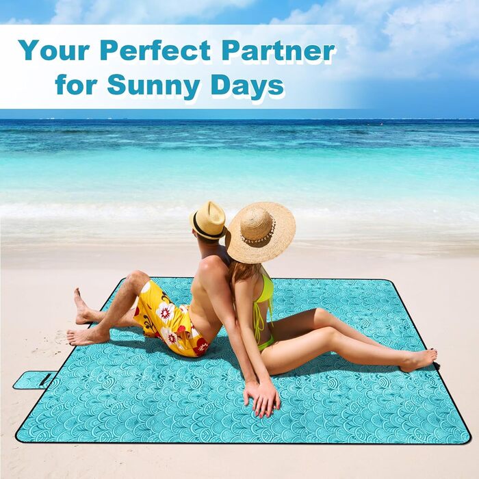 Пікнікова ковдра SOMLAW 200x200 см, водовідштовхувальна, для 4-6 осіб, XXL, з ручкою, ідеальна для кемпінгу та пікніків (блакитна)