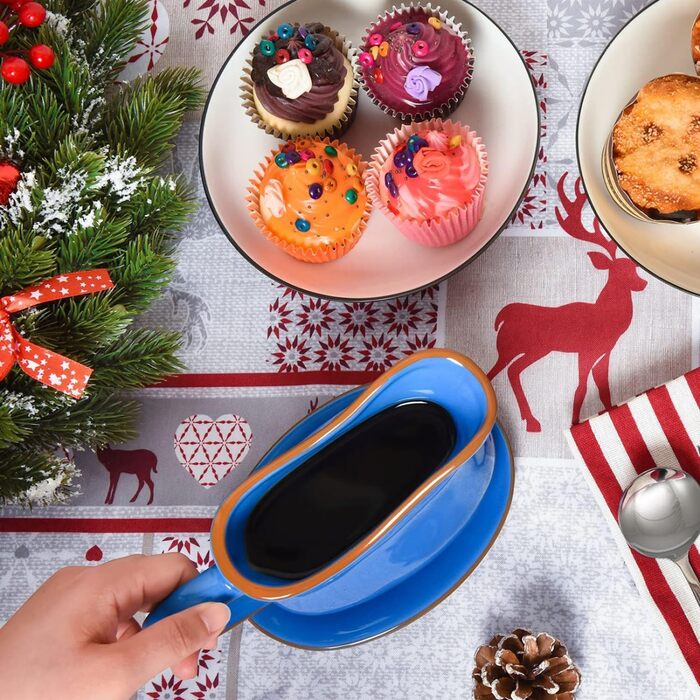 Porcelain sauce dish with drip-free spout for sauces, ceramic, for warming sauces, salad dressings, milk and more, microwave and dishwasher safe, (Ceylon Blue)