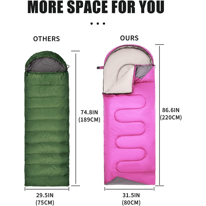 Lightweight Waterproof Sleeping Bag for Adults - Cold Weather Camping & Hiking | Compression Bag Included