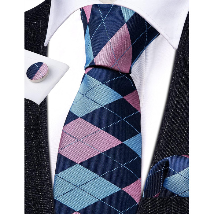 Набір краватки з шовковим квітковим малюнком Barry.Wang: краватка, запонки, нагрудна хустинка (блакитний принт)