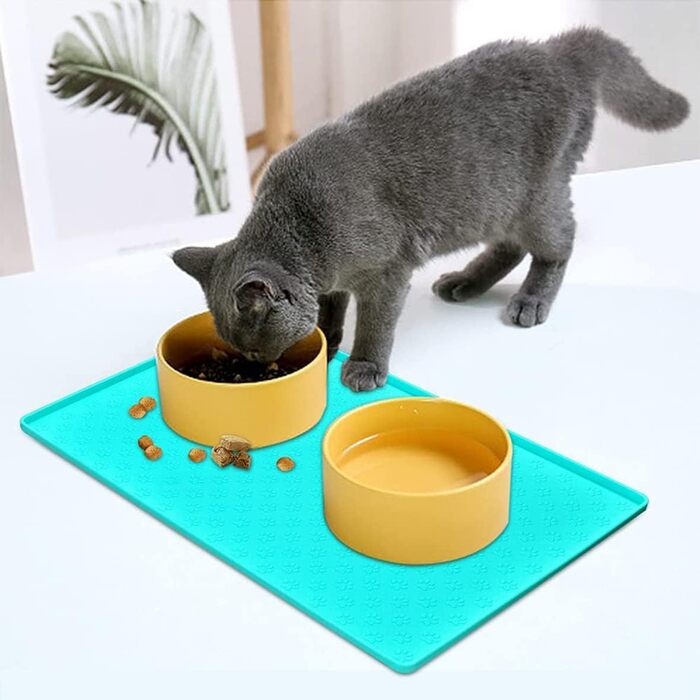Силіконовий килимок під миску для собак та котів Umtiti (60x40 см, кремовий), вологостійкий, неслизький, для годування, миється в посудомийній машині