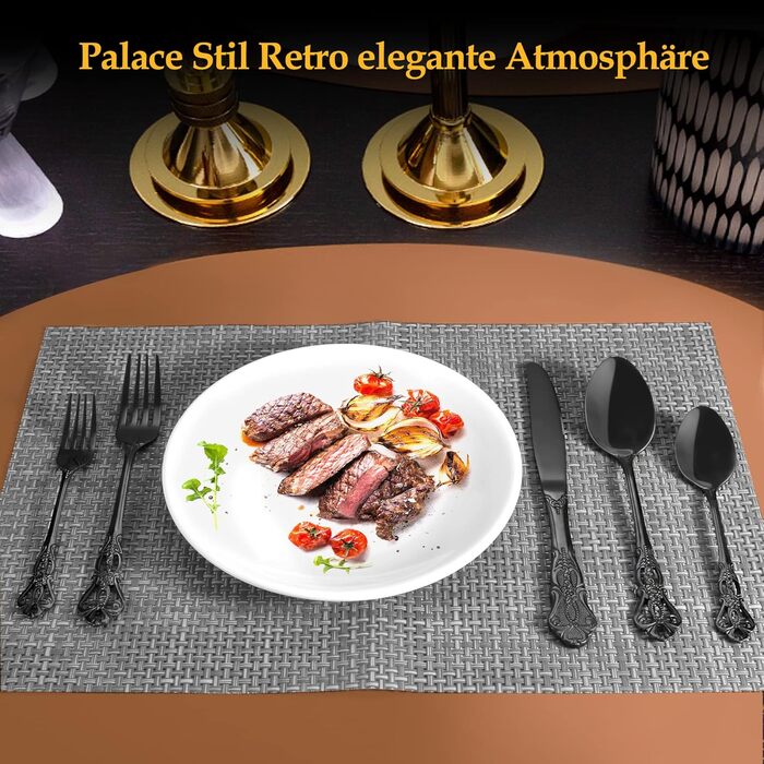 Набір столових приборів 20 предметів, чорний, нержавіюча сталь, Vintage Palast - для 4 осіб, полірований, для посудомийної машини