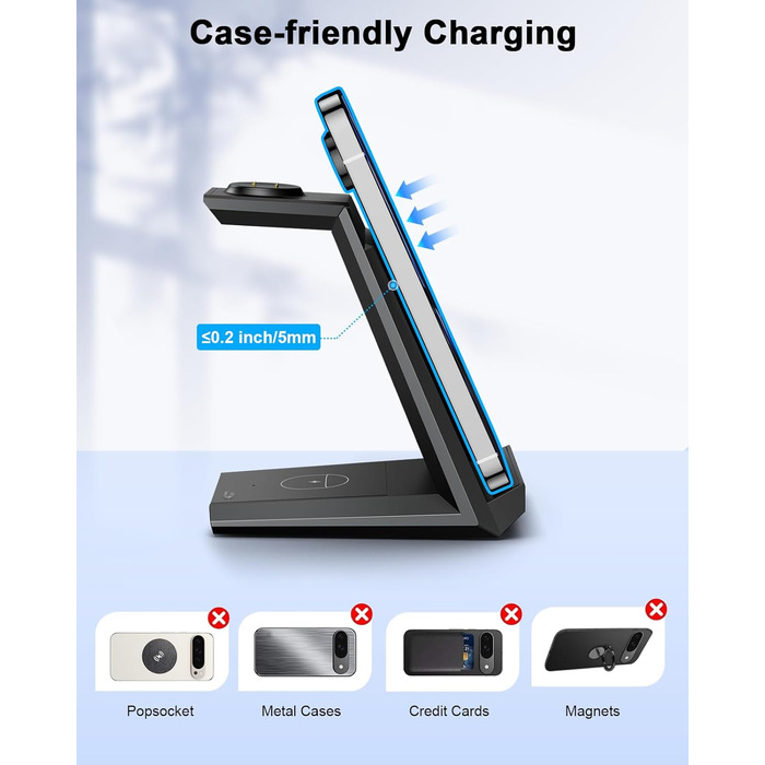 Бездротова зарядка NANAMI 3-в-1 для Google Pixel Watch 3/2, Fitbit Versa 4/3, Pixel 10 Pro/10/9/9a/8/7, Pixel Buds Pro 2 (Чорний)