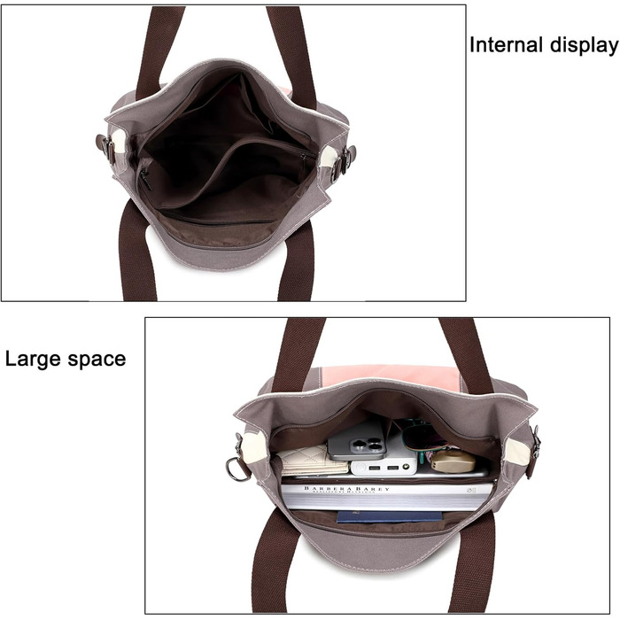 Сумка жіноча Canvas через плече Hobo великої місткості, рожева - для школи, шопінгу, повсякденного використання