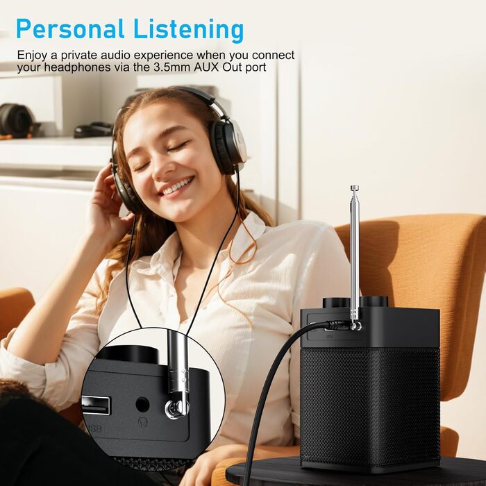 Портативне DAB/DAB+ радіо з цифровим радіо UKW, FM, Bluetooth 5.0, USB, LED дисплеєм (Чорний)