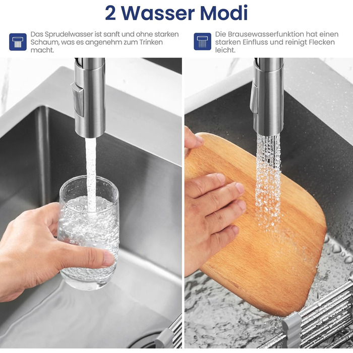 Кран кухонний CECIPA з висувною лійкою, високотискний, з двома режимами розпилення, поворотний на 360°, з нержавіючої сталі, матовий