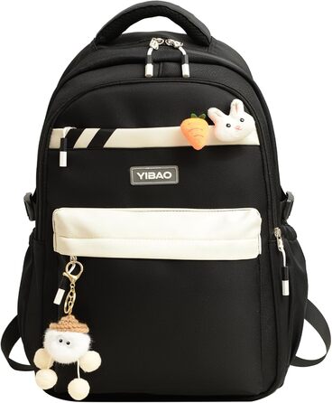 Шкільний рюкзак для дівчинки-підлітка 2025, рюкзак для школи/гімназії, рюкзак Kawaii для старшої школи з відділенням для 15.6' ноутбука, повсякденна шкільна сумка для подорожей, 22L, чорний