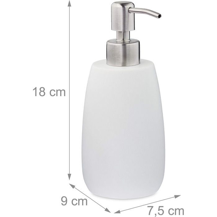 Дозатор для мила Relaxdays, 300 мл, наповнюваний, для ванної/кухні, полірезин, нержавіюча сталь, білий