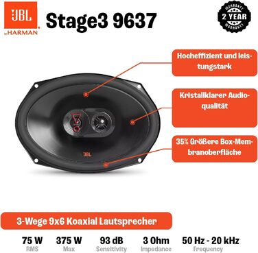 Автомобільні динаміки JBL Stage3 9637 3-смугові, 375 Вт, 6x9'' (152x230 мм), чорні з решіткою від Harman Kardon
