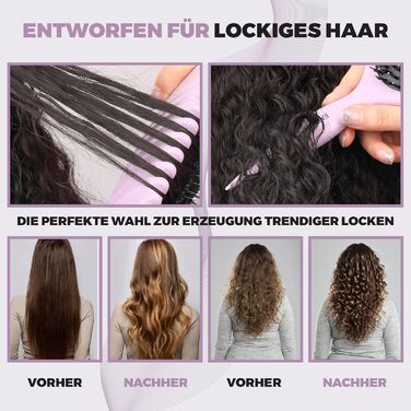 Преміум щітка для волосся Lockenbürste - для кучерявого волосся, біо-щітка без заплутування, щетина дикого кабана, оригінальна 3-в-1 стилінг-щітка для модних кучерявих зачісок (Ліловий)