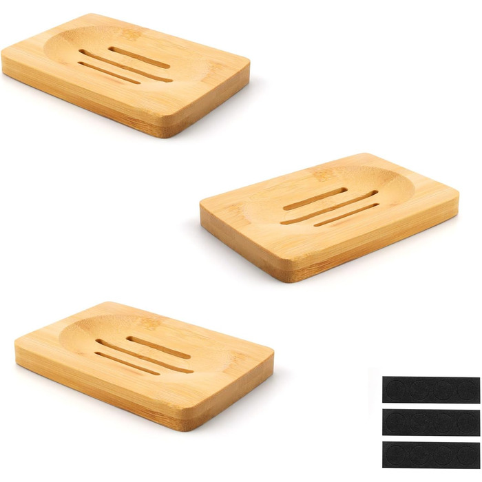 Набір з 3 дерев'яних підставок для мила 0XBIT з піддоном та антиковзною підкладкою для ванної та кухні