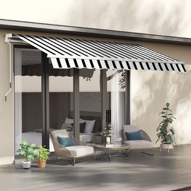 Outsunny Balcony Awning, 3.95 x 2.45 x 3.50 m, UV-resistant, suitable for all surfaces, awning with hand crank, aluminum, polyester, blue