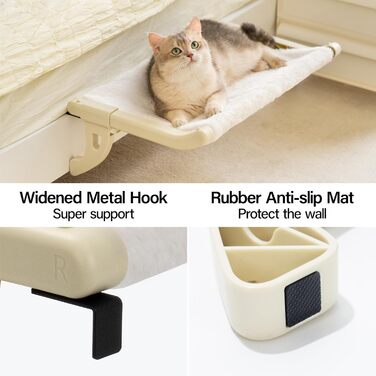 MEWOOFUN Cat Hammock Window Cat Bed Window Sill for Cats - 50x36cm Cat Bed for Radiator Cat Hammock with Soft Bed, Removable Suction Cup Free Holds 18kg (White L)