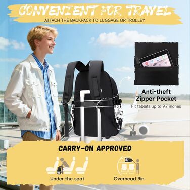 Шкільний рюкзак Tanou для хлопців-підлітків, принт графіті, водонепроникний, 10-18 років, для школи, гімназії, старшої школи (Чорний/Жовтий)