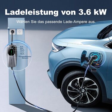 Кабель зарядки для електромобіля Type 2, 3.6kW, 5м, 6A-16A, LED-індикатор, IP65, EC11